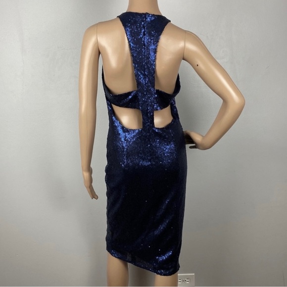 NEW JAY X JAYGODFREY BLUE SEQUIN V-NECK DRESS - Picture 6 of 7